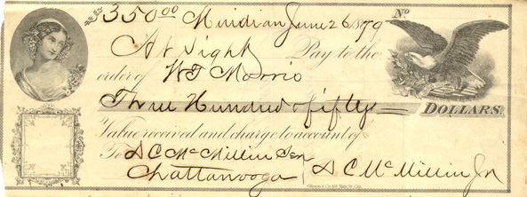 Unknown Bank W C McMillin check 1879